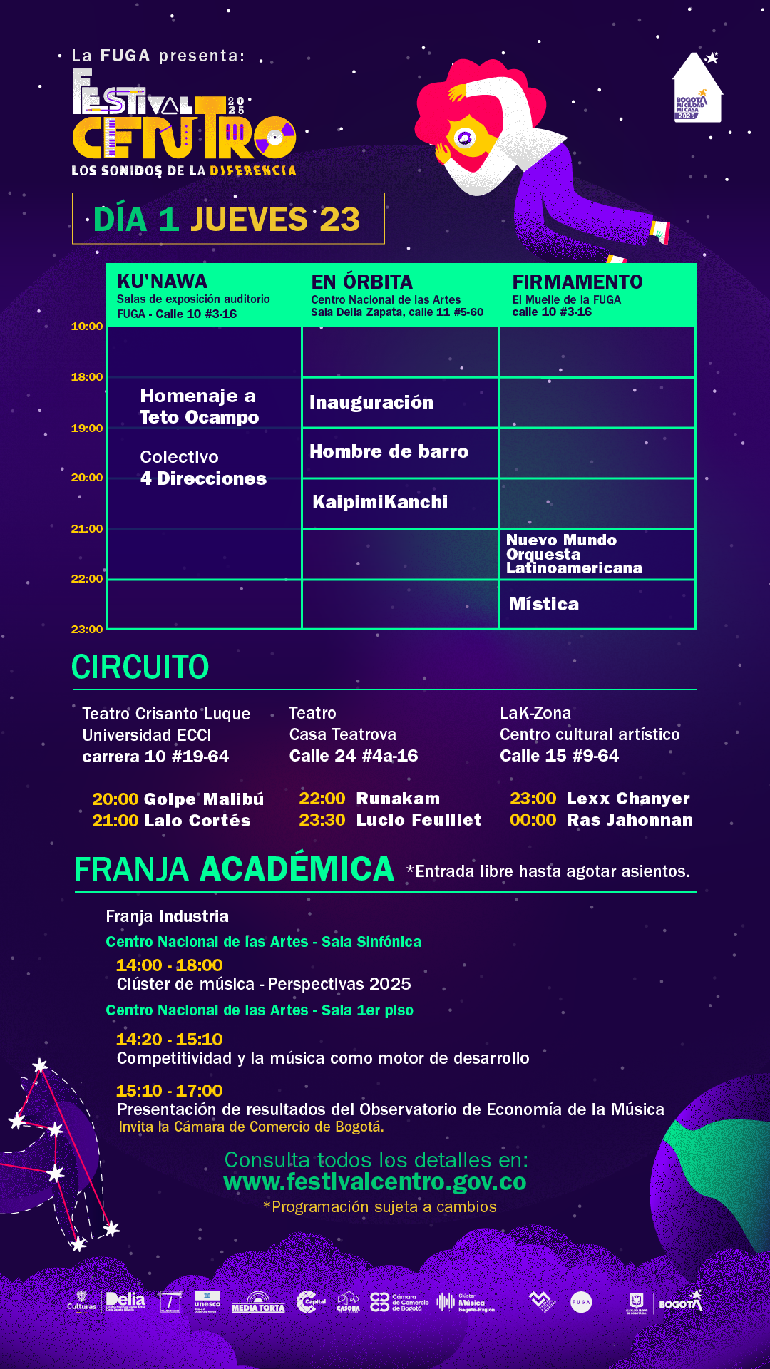 Festival Centro 2025 Programación 23 Enero